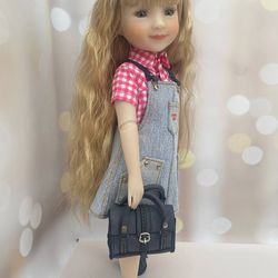 Ruby Red Fashion Friends Doll Clothes, Jeans Sundress for 14.5" Dolls, Short Sleeve Shirt, Leather Shoes and Bags