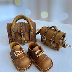 Doll Leather Shoes, Shoulder Bag,Travel Bag, Set for Ruby Red FF, 14.5" Dolls Accessories, Footwear for 14.5 inches doll