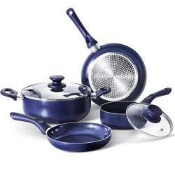 6 Pcs Pots and Pans Set,Aluminum Cookware Set, Nonstick Ceramic Coating, Fry Pan, Stockpot with Lid, Blue