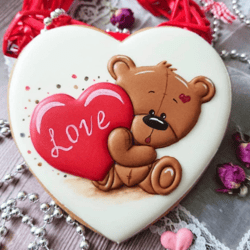 bear with hearts cookie cutters valentine's day custom stamp for cake topper decor cookies polimer clay silicone mold