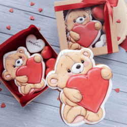 Teddy bear cookie cutters Valentine's day Custom stamp for cake topper decor cookies polimer clay silicone mold