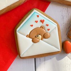 bear with hearts cookie cutters valentine's day custom stamp for cake topper decor cookies polimer clay silicone mold