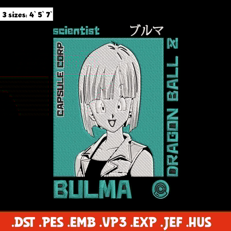 Bulma poster Embroidery Design, Dragonball Embroidery, Embroidery File, Anime Embroidery, Anime shirt, Digital download..jpg
