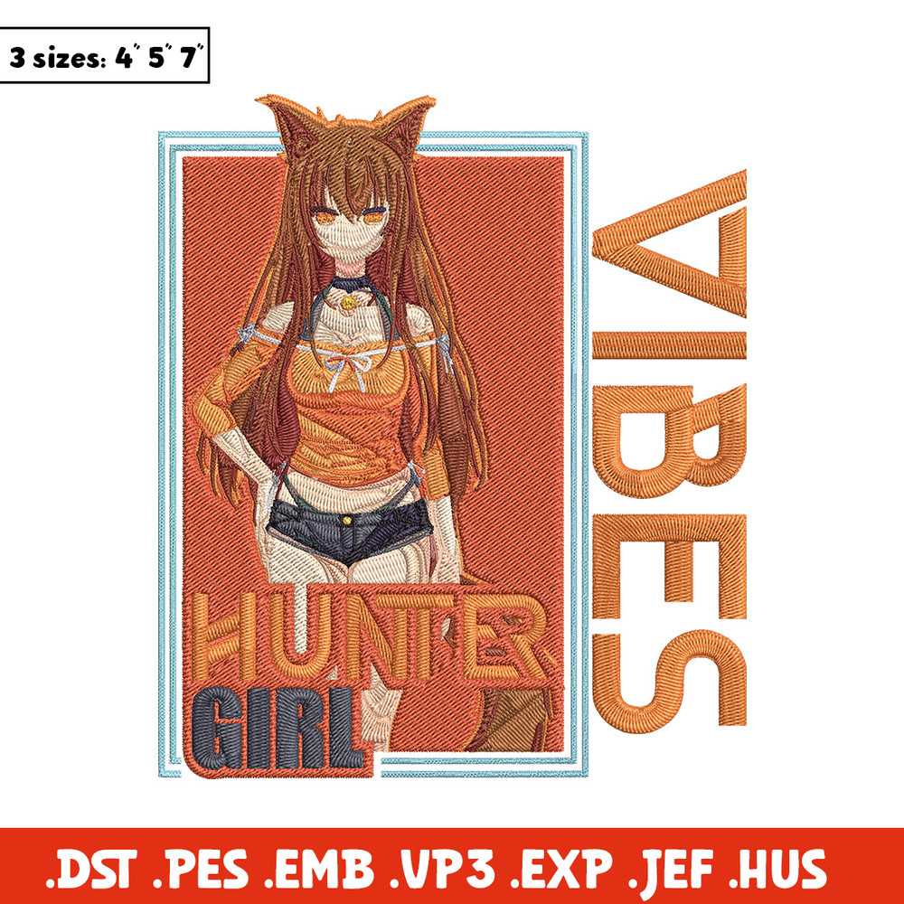 Hunter girl Embroidery Design, Cat girl Embroidery, Embroidery File, Anime Embroidery, Anime shirt,Digital download..jpg