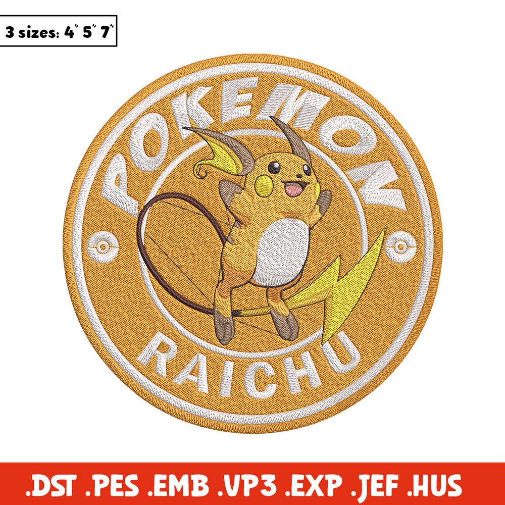 Raichu Embroidery Design, Pokemon Embroidery, Embroidery File, Anime Embroidery, Anime shirt, Digital download..jpg
