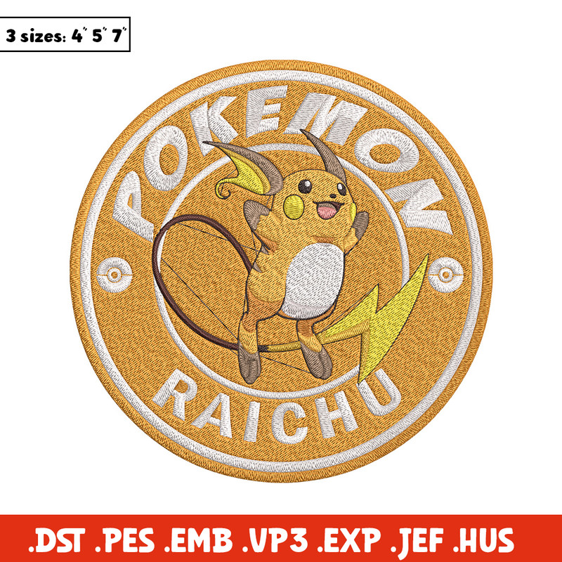 Raichu Embroidery Design, Pokemon Embroidery, Embroidery File, Anime Embroidery, Anime shirt, Digital download..jpg