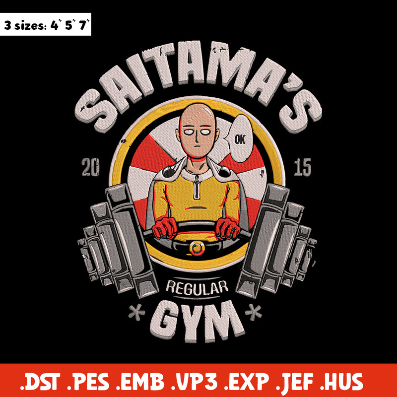 Saitama gym Embroidery Design, One punch man Embroidery, Embroidery File, Anime Embroidery,Anime shirt, Digital download.jpg