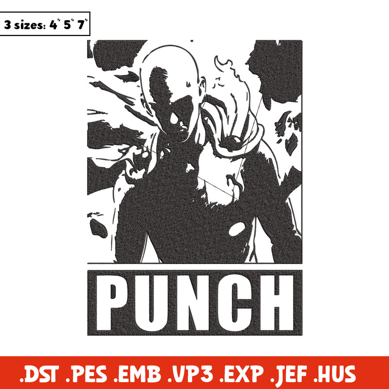 Saitama punch Embroidery Design, One punch man Embroidery, Embroidery File,Anime Embroidery,Anime shirt,Digital download.jpg