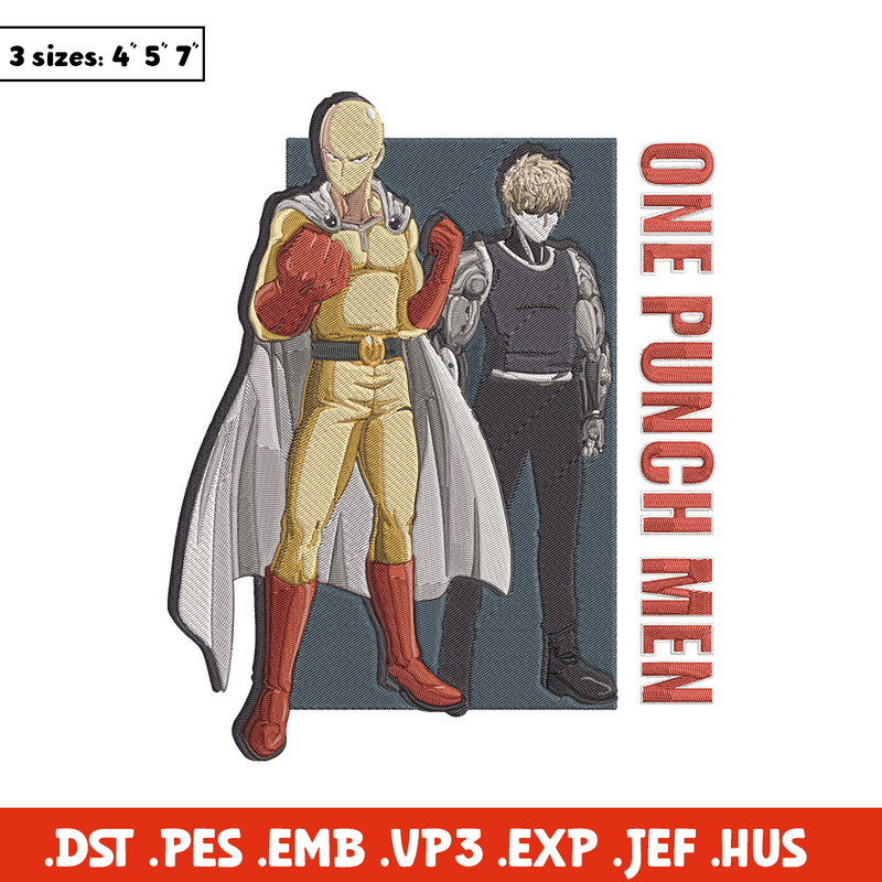 Saitama x genos Embroidery Design, One punch man Embroidery, Embroidery File, Anime Embroidery, Anime shirt.jpg