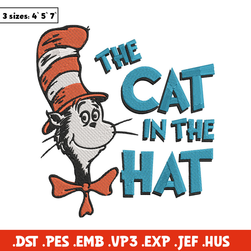 The Cat in the Hat Embroidery Design, Dr Seuss Embroidery, Embroidery File, Embroidery design, Digital download.jpg