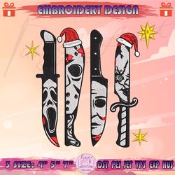 christmas horror movie characters in knives embroidery design, horror characters christmas embroidery, machine embroidery designs