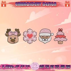adorable pink christmas embroidery design, christmas character embroidery, christmas embroidery design, machine embroidery designs