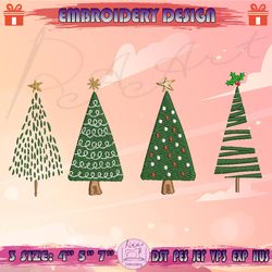 christmas trees embroidery design, hand drawn christmas tree embroidery, christmas embroidery, machine embroidery designs
