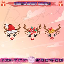 santa reindeer embroidery design, reindeer face embroidery, christmas embroidery design, machine embroidery designs