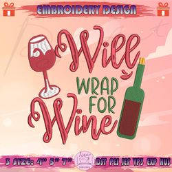 will wrap for wine embroidery design, christmas wine embroidery, christmas embroidery design, machine embroidery designs