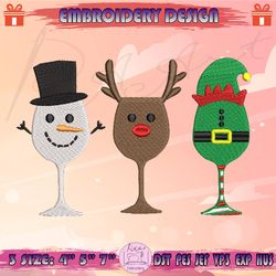 christmas wine glass embroidery design, wine glasses embroidery, christmas embroidery design, machine embroidery designs