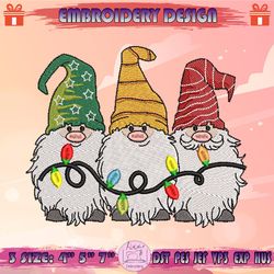 christmas gnomes embroidery design, gnome embroidery, christmas light embroidery, christmas embroidery, machine embroidery designs