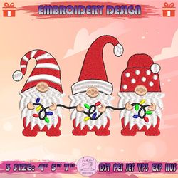 christmas gnomes embroidery design, gnomes light embroidery, merry christmas embroidery design, machine embroidery designs