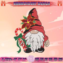 flower gnome embroidery design, gnome candy cane embroidery, christmas embroidery design, machine embroidery designs