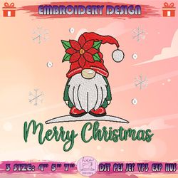 merry christmas gnome embroidery design, flower gnome embroidery, christmas embroidery design, machine embroidery designs