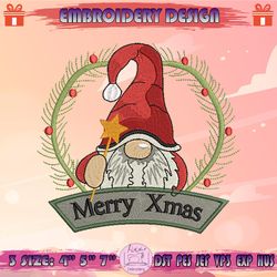 xmas gnome embroidery design, merry xmas embroidery, christmas embroidery design, machine embroidery designs