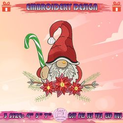 gnome with candy cane embroidery design, christmas gnome embroidery, christmas embroidery design, machine embroidery designs