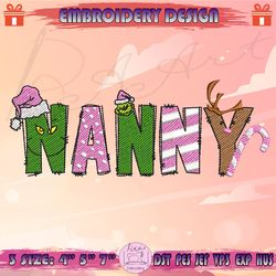 christmas nanny embroidery design, christmas family embroidery, pink christmas embroidery design, machine embroidery designs
