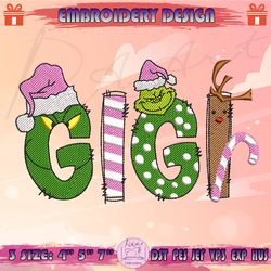 christmas gigi embroidery design, christmas family embroidery, pink christmas embroidery design, machine embroidery designs