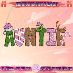 christmas auntie embroidery design, christmas family embroidery, pink christmas embroidery design, machine embroidery designs