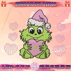Cute Baby Grinch Embroidery Design, Grinchy Baby Embroidery, Pink Christmas Embroidery Design, Machine Embroidery Designs