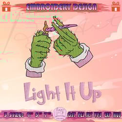 grinch light it up embroidery design, pink grinch embroidery, weed christmas embroidery design, machine embroidery designs