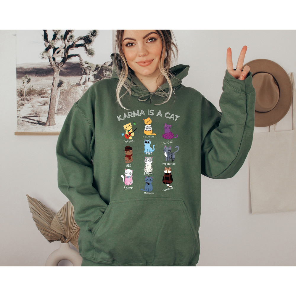 Karma Is A Cat Sweatshirt, Music Albums As Books Sweatshirt, Fan Sweatshirt, Music Sweatshirt, Music Fan Album Sweatshirt, Gift for Her - 2.jpg