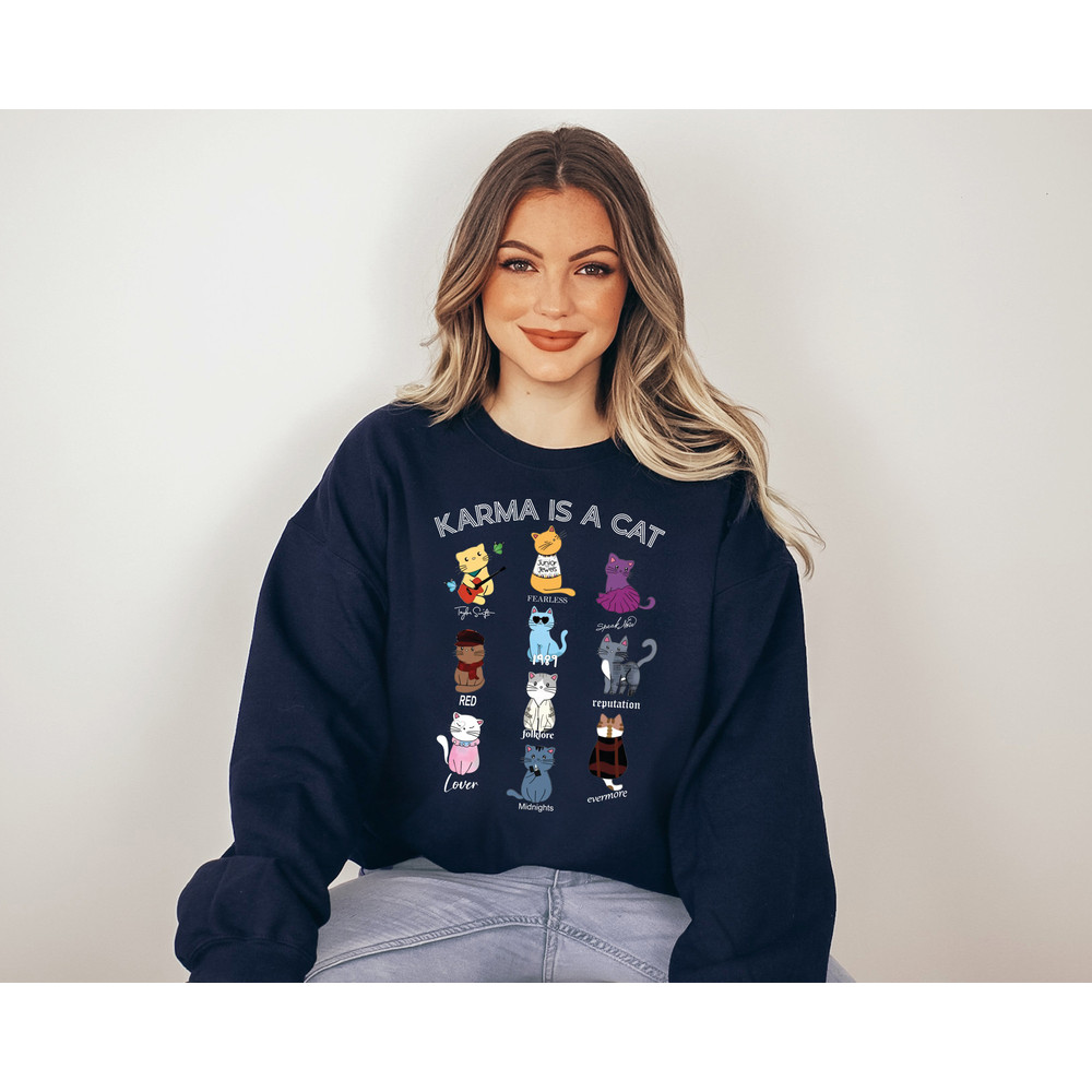 Karma Is A Cat Sweatshirt, Music Albums As Books Sweatshirt, Fan Sweatshirt, Music Sweatshirt, Music Fan Album Sweatshirt, Gift for Her - 3.jpg