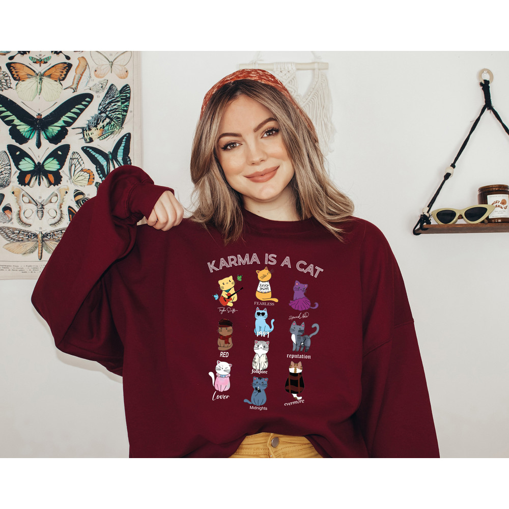 Karma Is A Cat Sweatshirt, Music Albums As Books Sweatshirt, Fan Sweatshirt, Music Sweatshirt, Music Fan Album Sweatshirt, Gift for Her - 4.jpg