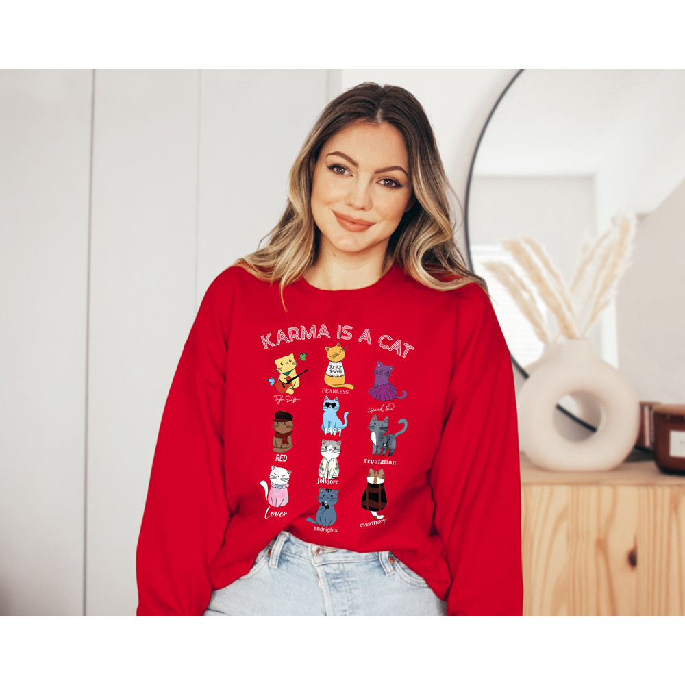 Karma Is A Cat Sweatshirt, Music Albums As Books Sweatshirt, Fan Sweatshirt, Music Sweatshirt, Music Fan Album Sweatshirt, Gift for Her - 6.jpg