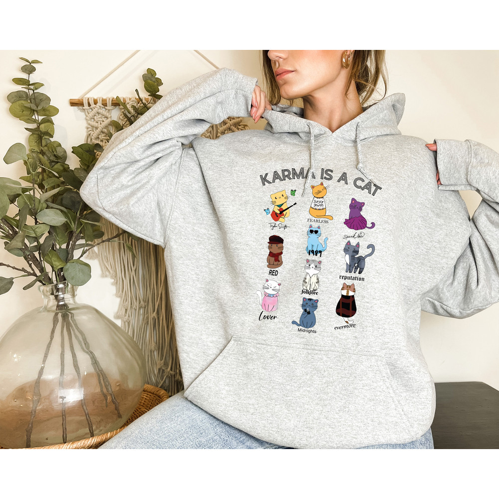 Karma Is A Cat Sweatshirt, Music Albums As Books Sweatshirt, Fan Sweatshirt, Music Sweatshirt, Music Fan Album Sweatshirt, Gift for Her - 7.jpg