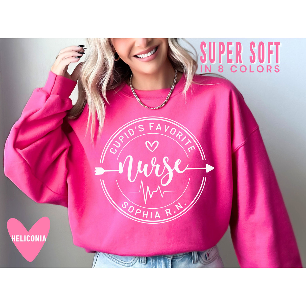 Nurse Valentine's Day Sweatshirt Cupid's Favorite Nurse Sweater Custom Pink Nurse Valentines Personalized Gift for Nurse Long Sleeve - 1.jpg