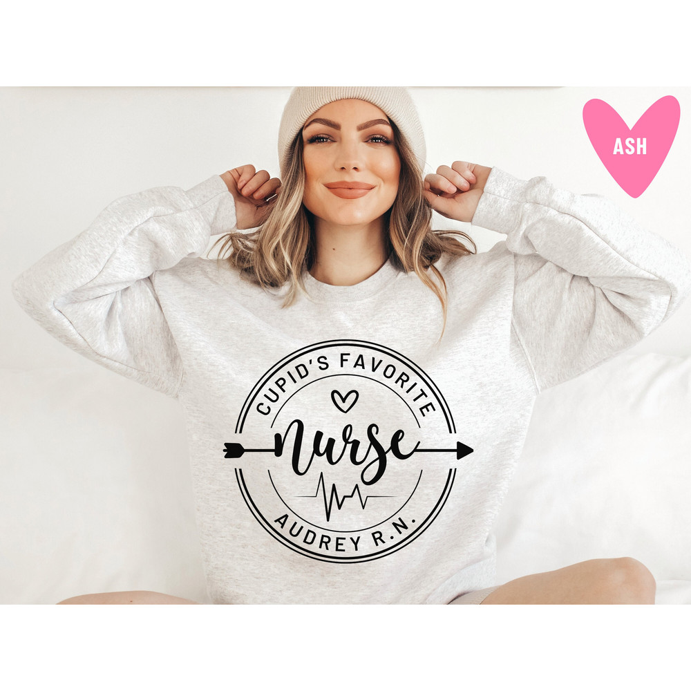 Nurse Valentine's Day Sweatshirt Cupid's Favorite Nurse Sweater Custom Pink Nurse Valentines Personalized Gift for Nurse Long Sleeve - 2.jpg