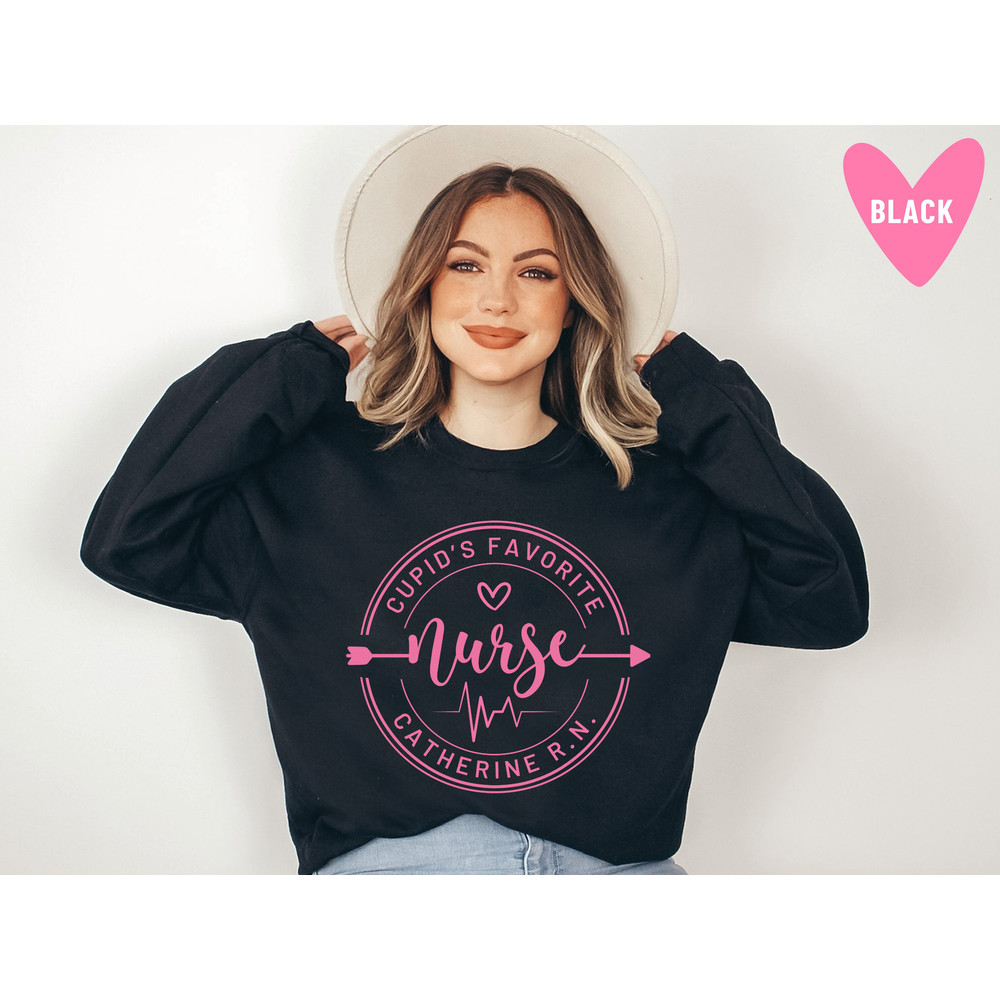 Nurse Valentine's Day Sweatshirt Cupid's Favorite Nurse Sweater Custom Pink Nurse Valentines Personalized Gift for Nurse Long Sleeve - 4.jpg