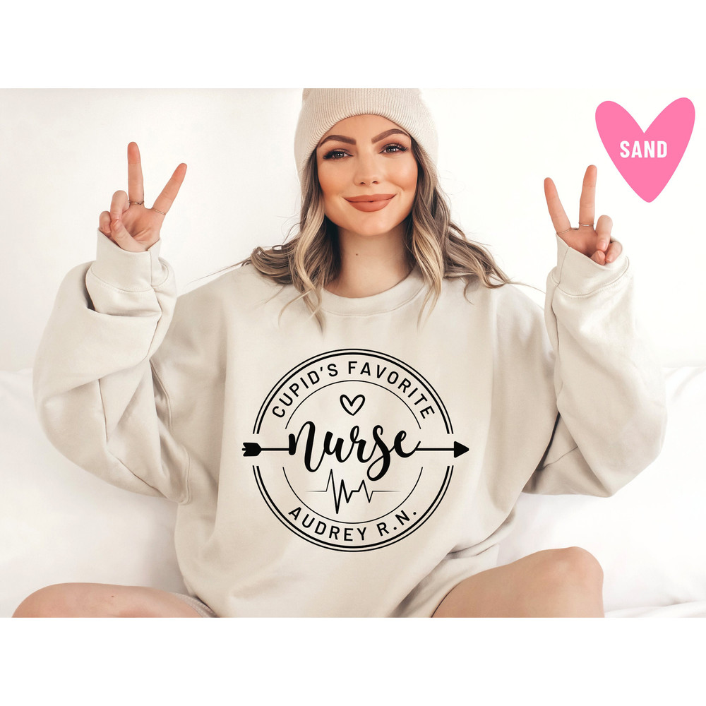 Nurse Valentine's Day Sweatshirt Cupid's Favorite Nurse Sweater Custom Pink Nurse Valentines Personalized Gift for Nurse Long Sleeve - 6.jpg