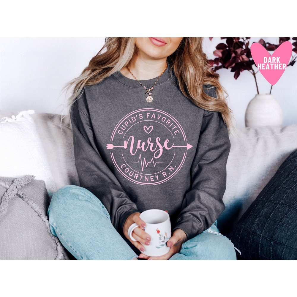 Nurse Valentine's Day Sweatshirt Cupid's Favorite Nurse Sweater Custom Pink Nurse Valentines Personalized Gift for Nurse Long Sleeve - 7.jpg