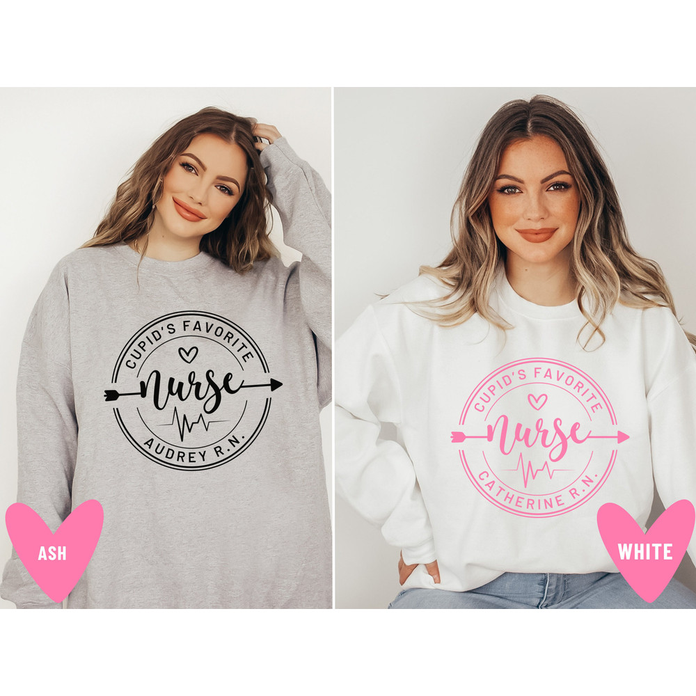 Nurse Valentine's Day Sweatshirt Cupid's Favorite Nurse Sweater Custom Pink Nurse Valentines Personalized Gift for Nurse Long Sleeve - 8.jpg
