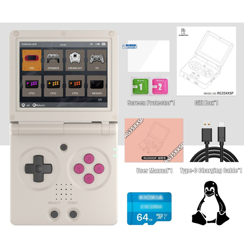 ANBERNIC RG35XXSP Flip Handheld Game Console 35 IPS Clamshell Linux System 64G Storage Online