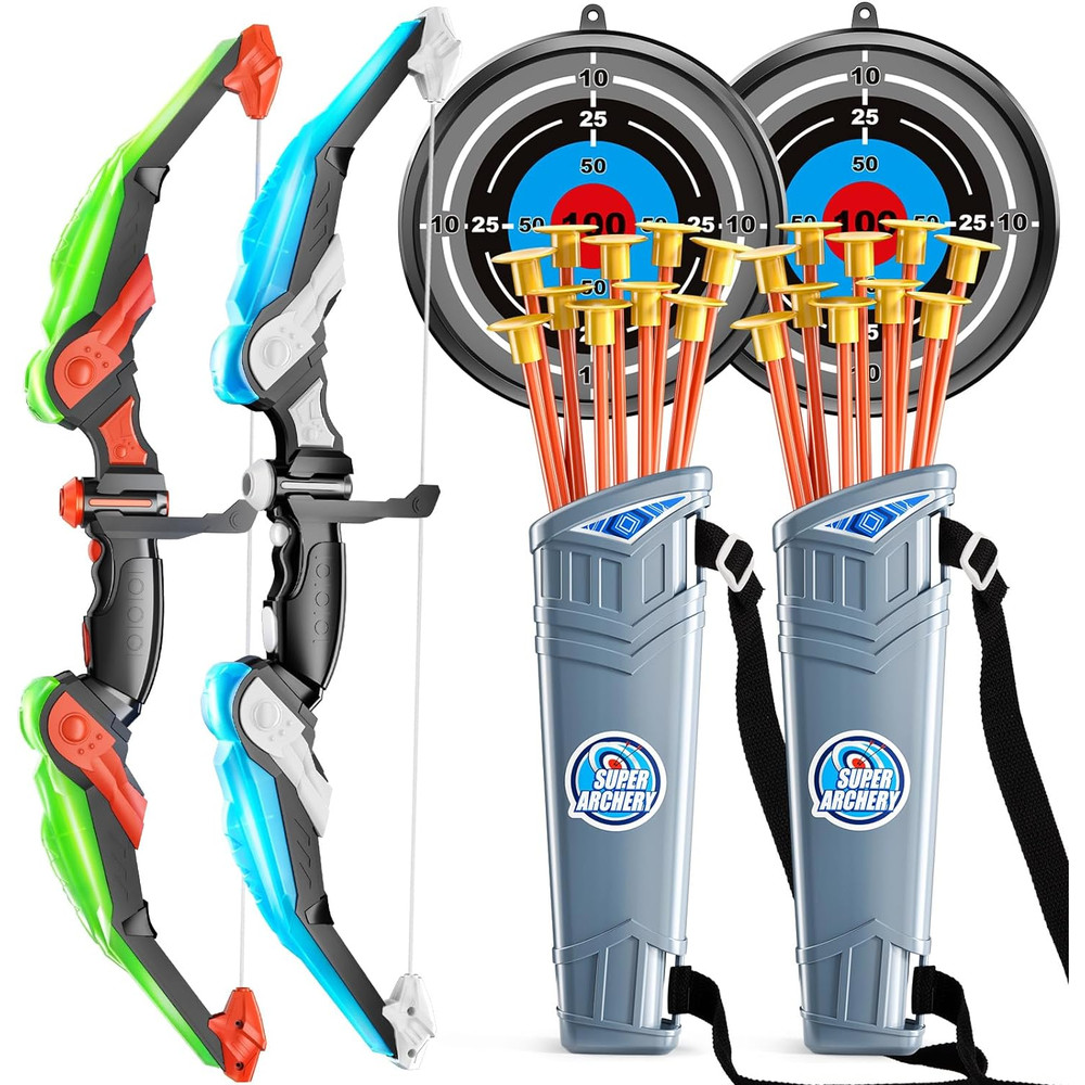 Kids Bow and Arrow Set LED Light Up Toy Archery Set for Outdoor Adventure & Sports Fun