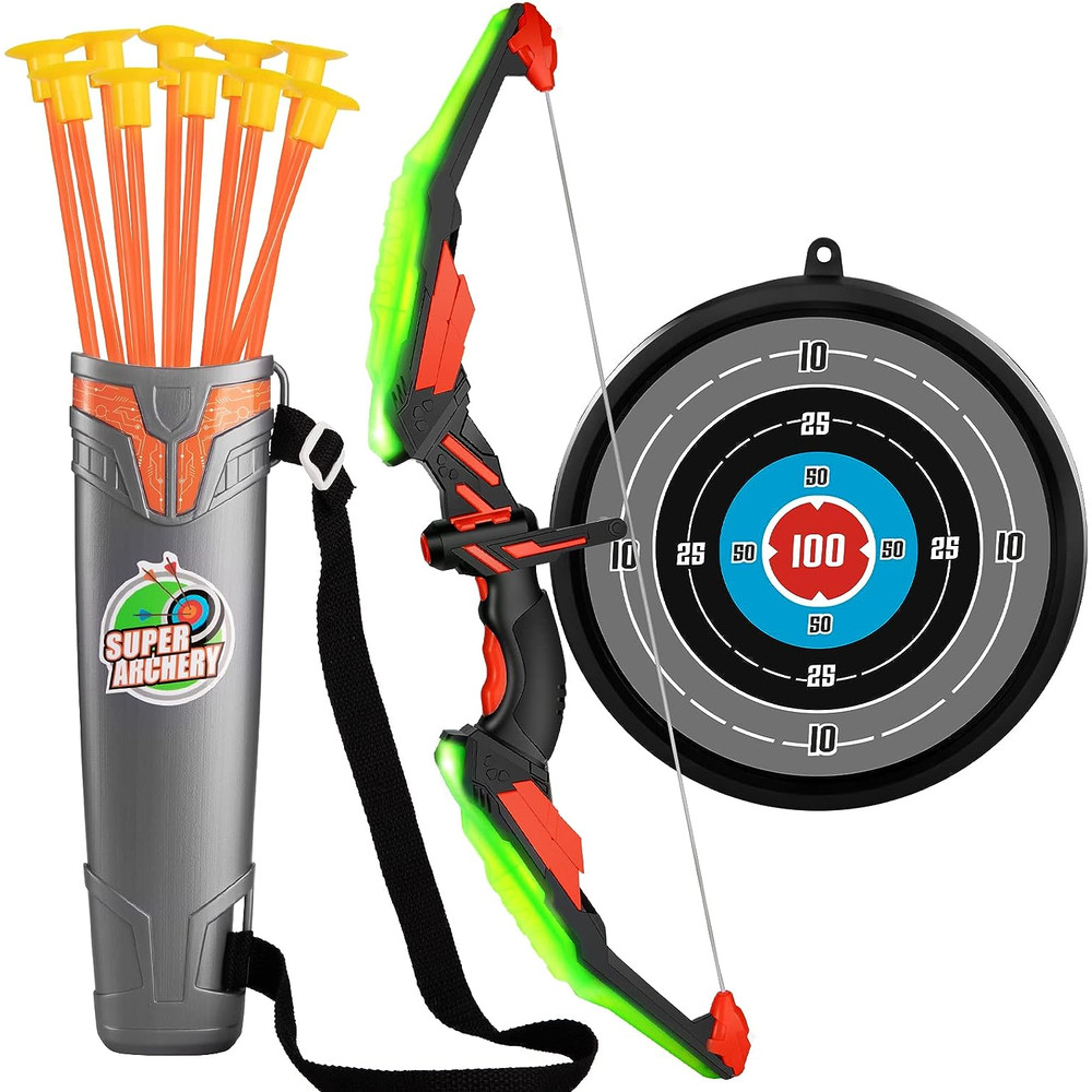 Kids Bow and Arrow Set LED Light Up Toy Archery Set for Outdoor Adventure & Sports Fun