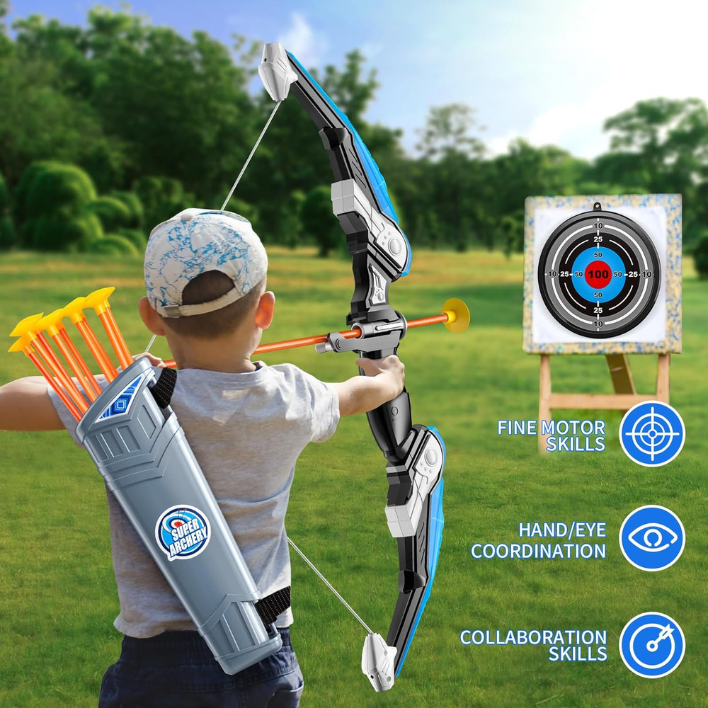 Kids Bow and Arrow Set LED Light Up Toy Archery Set for Outdoor Adventure & Sports Fun