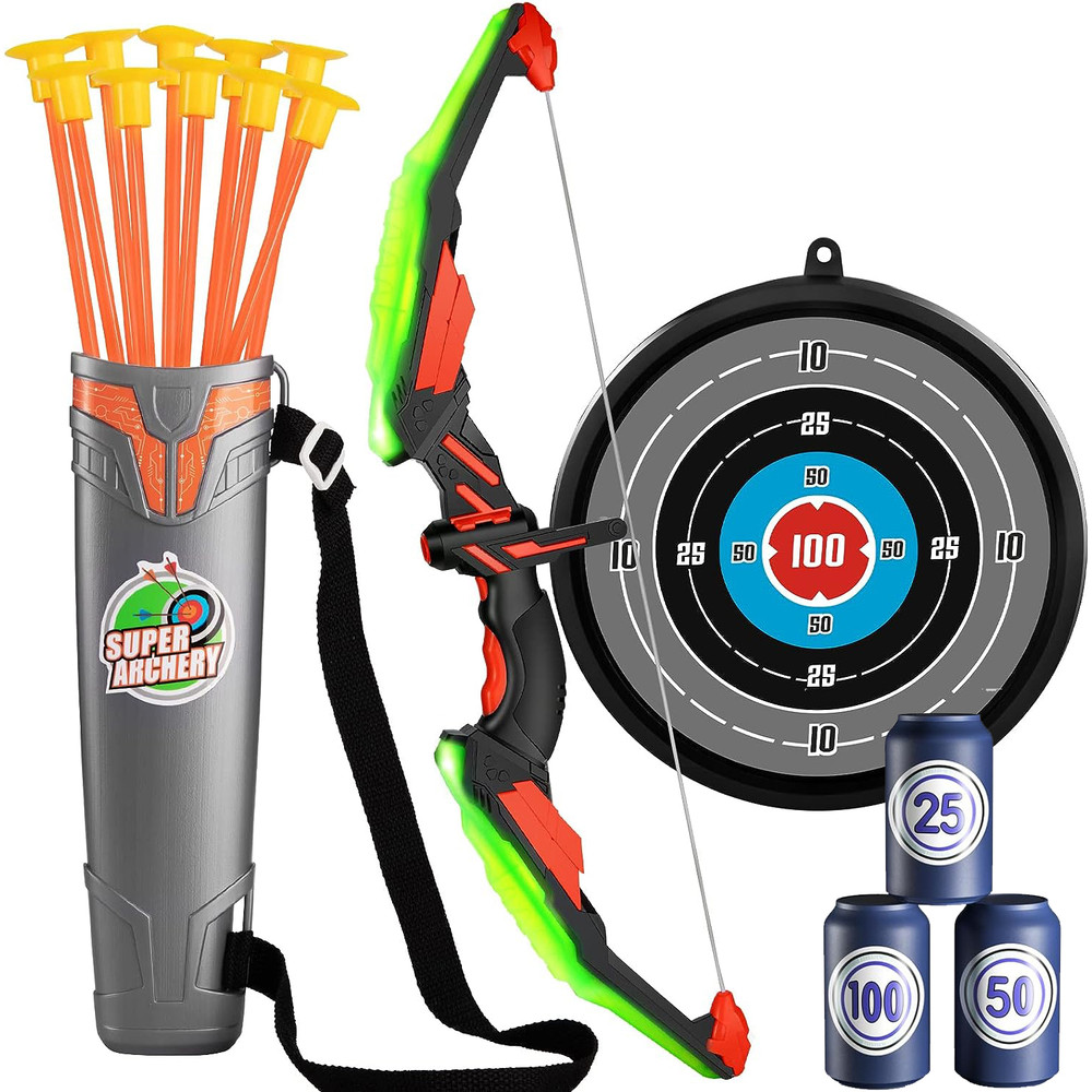 Kids Bow and Arrow Set LED Light Up Toy Archery Set for Outdoor Adventure & Sports Fun