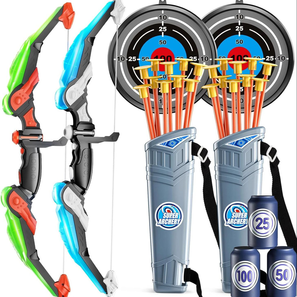 Kids Bow and Arrow Set LED Light Up Toy Archery Set for Outdoor Adventure & Sports Fun