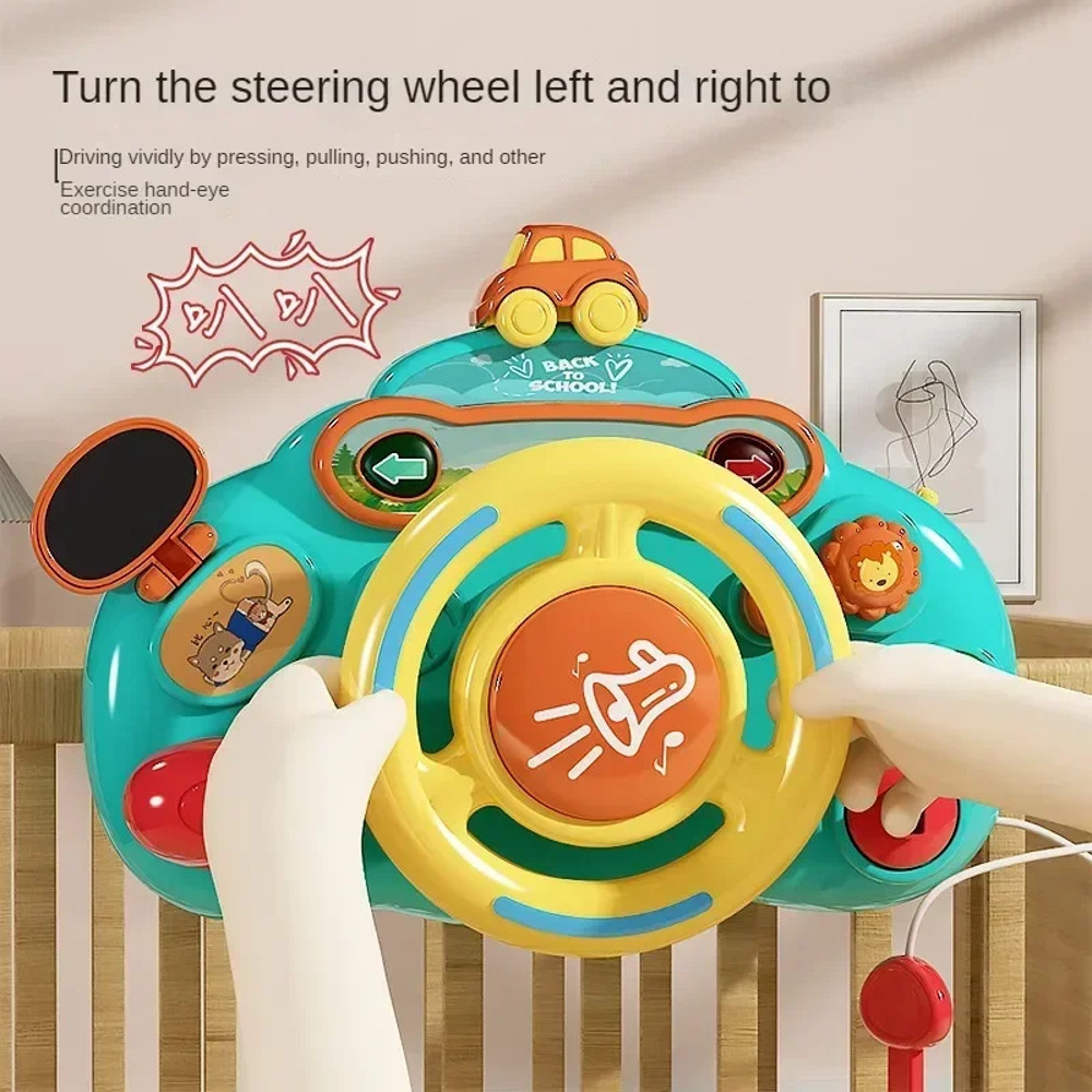 Electric Baby Toy Simulated Driving Car Copilot Steering Wheel Stroller Educational Toy For Toddler 3