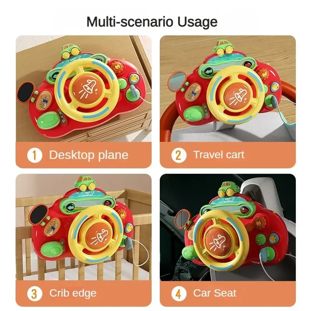 Electric Baby Toy Simulated Driving Car Copilot Steering Wheel Stroller Educational Toy For Toddler 4